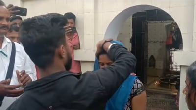 The couple got married at a temple in the presence of villagers. The couple got married at a temple in the presence of villagers.