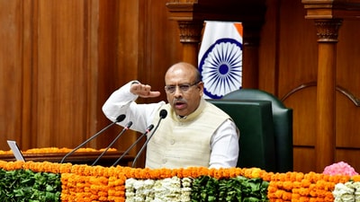 Delhi Assembly Speaker Vijender Gupta conducts the proceedings of the House during the Budget Session, in New Delhi on Thursday. (ANI) Delhi Assembly Speaker Vijender Gupta conducts the proceedings of the House during the Budget Session, in New Delhi on Thursday. (ANI)