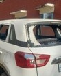 Congress councillor Usha Rani’s damaged vehicle, which was pelted with stones and bricks. (HT Photo) Congress councillor Usha Rani’s damaged vehicle, which was pelted with stones and bricks. (HT Photo)
