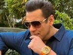 Actor Salman Khan wearing his <span class='webrupee'>₹</span>34 lakh Ram Janmabhoomi limited edition watch. Actor Salman Khan wearing his <span class='webrupee'>₹</span>34 lakh Ram Janmabhoomi limited edition watch.