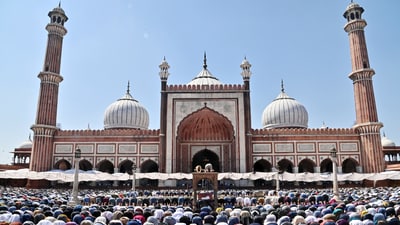 Devotees offer prayers (namaz) on the third Friday during the ongoing Ramadan month, at Jama Masjid in New Delhi. (ANI ) Devotees offer prayers (namaz) on the third Friday during the ongoing Ramadan month, at Jama Masjid in New Delhi. (ANI )