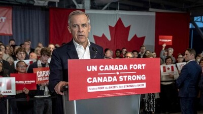 Leader of the Liberal Party of Canada Mark Carney gives a speech to his supporters during a rally at the Grand Quay of the Port of Montreal on March 27, 2025 in Montreal, Canada. A federal election has been called, and Canadian voters will go to the polls on April 28. (AFP) Leader of the Liberal Party of Canada Mark Carney gives a speech to his supporters during a rally at the Grand Quay of the Port of Montreal on March 27, 2025 in Montreal, Canada. A federal election has been called, and Canadian voters will go to the polls on April 28. (AFP)