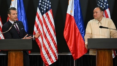 US Secretary of Defense Pete Hegseth (L) and Philippines' Secretary of National Defense Gilberto Teodoro. (AFP) US Secretary of Defense Pete Hegseth (L) and Philippines' Secretary of National Defense Gilberto Teodoro. (AFP)