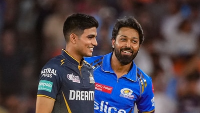 Mumbai Indians captain Hardik Pandya and Gujarat Titans' captain Shubman Gill during toss. (PTI) Mumbai Indians captain Hardik Pandya and Gujarat Titans' captain Shubman Gill during toss. (PTI)