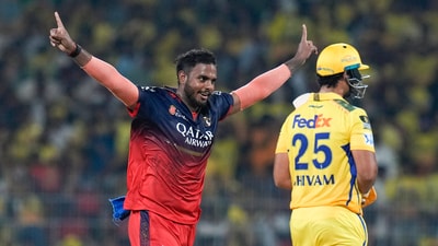 Yash Dayal pretty much broke the back of the CSK chase in the 13th over, picking the big wickets of Rachin Ravindra and Shivam Dube. He returned figures of 2/18 in three overs.  (PTI)