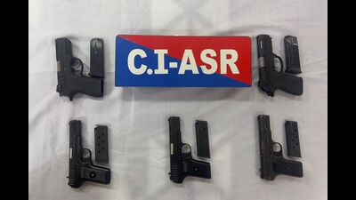 Police also recovered five sophisticated weapons — two .30-bore PX5 pistols and three .30-bore star-marked pistols — from their possession. Police also recovered five sophisticated weapons — two .30-bore PX5 pistols and three .30-bore star-marked pistols — from their possession.