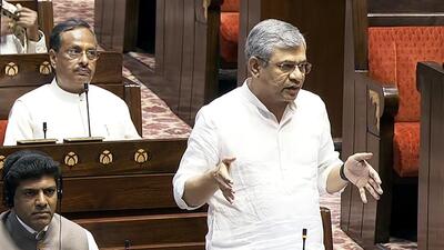 Union railways minister Ashwini Vaishnaw speaks in the Rajya Sabha on Friday. (Sansad Tv) Union railways minister Ashwini Vaishnaw speaks in the Rajya Sabha on Friday. (Sansad Tv)