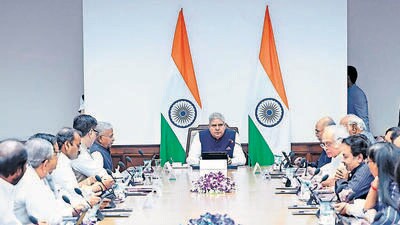 Vice President Jagdeep Dhankhar during the Business Advisory Committee at Parliament House on Friday. (VPIndia-X) Vice President Jagdeep Dhankhar during the Business Advisory Committee at Parliament House on Friday. (VPIndia-X)