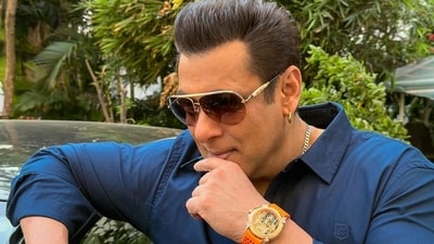 Actor Salman Khan wearing his ₹34 lakh Ram Janmabhoomi limited edition watch. (Instagram/beingsalmankhan) Actor Salman Khan wearing his ₹34 lakh Ram Janmabhoomi limited edition watch. (Instagram/beingsalmankhan)