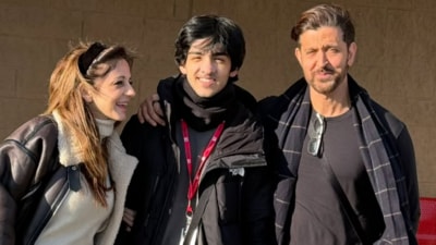 Susanne Khan with son Hrehaan and Hrithik Roshan Susanne Khan with son Hrehaan and Hrithik Roshan