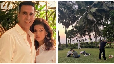 Akshay Kumar played with the family pet in the garden in the pictures shared by Twinkle Khanna.