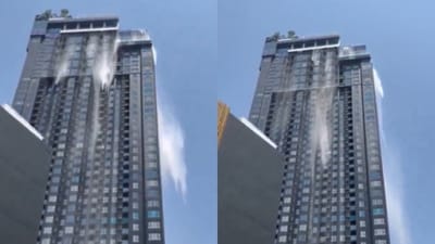 Strong Myanmar quakes shook Bangkok, causing rooftop pool water to spill. (X/@mindthrust) Strong Myanmar quakes shook Bangkok, causing rooftop pool water to spill. (X/@mindthrust)