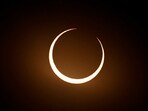 The moon passes the sun on the day of an annular solar eclipse, in Las Horquetas, Santa Cruz, Argentina, October 2, 2024. REUTERS/Agustin Marcarian