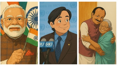 Ghibli-style avatars of Prime Minister Narendra Modi, Shashi Tharoor and Ajit Pawar. (X)