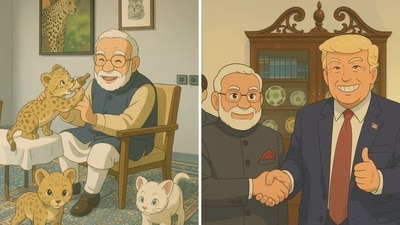 Pictures of PM Modi in Ghibli style created using ChatGPT. (Instagram/@mygovindia) Pictures of PM Modi in Ghibli style created using ChatGPT. (Instagram/@mygovindia)