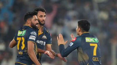 Meanwhile, Prasidh Krishna and Mohammed Siraj took two-wicket hauls for GT. (PTI) Meanwhile, Prasidh Krishna and Mohammed Siraj took two-wicket hauls for GT. (PTI)