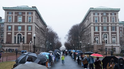 Student Workers of Columbia union members protest Columbia University’s recent policy changes and call for protection of international students, restoration of funding, and academic freedom at Columbia University in New York City, U.S. March 24, 2025. (REUTERS)