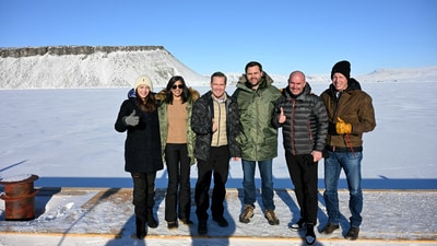 U.S. Vice President JD Vance poses with second lady Usha Vance, National Security Advisor Mike Waltz, his wife , former homeland security advisor, Julia Nesheiwat and Secretary of Energy Chris Wright as they tour the US military's Pituffik Space Base in Greenland on March 28, 2025.  Jim Watson/Pool via REUTERS (via REUTERS)