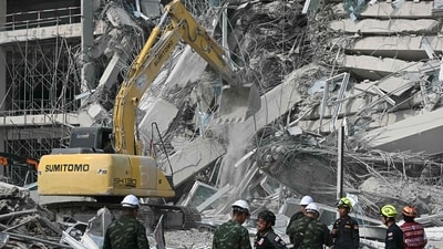 Machinery is used to remove debris from the site of an under-construction building collapse in Bangkok on March 29, 2025, a day after an earthquake struck central Myanmar and Thailand. (AFP) Machinery is used to remove debris from the site of an under-construction building collapse in Bangkok on March 29, 2025, a day after an earthquake struck central Myanmar and Thailand. (AFP)