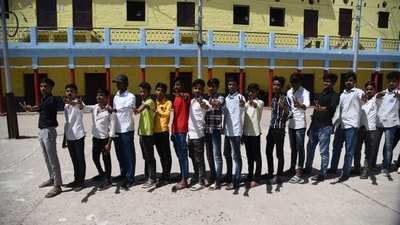 Students at at DAV high school Danapur in Patna celebrating after Bihar Board class 10th matric examination results were declared. (Santosh Kumar ) Students at at DAV high school Danapur in Patna celebrating after Bihar Board class 10th matric examination results were declared. (Santosh Kumar )