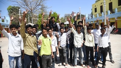 Students celebrating after Bihar Board class 10th matric examination results declared at DAV high school Danapur in Patna. (Santosh Kumar ) Students celebrating after Bihar Board class 10th matric examination results declared at DAV high school Danapur in Patna. (Santosh Kumar )