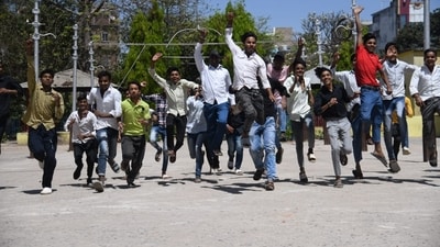 Outside DAV high school Danapur in Patna where students are celebrating their success. (Santosh Kumar ) Outside DAV high school Danapur in Patna where students are celebrating their success. (Santosh Kumar )