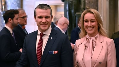 US Defense secretary Pete Hegseth's wife Jennifer earlier this month attended a high-level meeting between him and his UK counterpart at the Pentagon. (AFP) US Defense secretary Pete Hegseth's wife Jennifer earlier this month attended a high-level meeting between him and his UK counterpart at the Pentagon. (AFP)