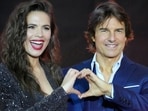 Hayley Atwell and Tom Cruise at the red carpet event for Mission: Impossible - Dead Reckoning Part One in Seoul, South Korea. (AP Photo/Lee Jin-man)