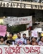 Students protest outside the Jadavpur University campus in Kolkata. (PTI Photo)