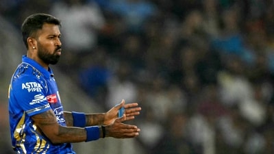 Hardik Pandya gestures during the IPL match between Gujarat Titans and Mumbai Indians at the Narendra Modi Stadium in Ahmedabad (AFP) Hardik Pandya gestures during the IPL match between Gujarat Titans and Mumbai Indians at the Narendra Modi Stadium in Ahmedabad (AFP)