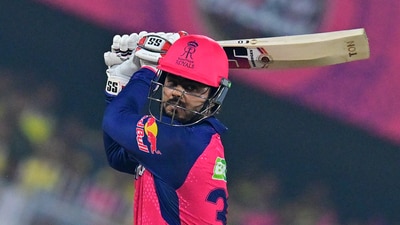 Promoted to number 3, left-handed Nitish Rana (81-run knock) dominated the CSK bowlers, hitting 10 boundaries and 5 sixes en route his scintillating knock but Royals struggled towards back-end just about manage a par-score of 182 for 9. (AFP) Promoted to number 3, left-handed Nitish Rana (81-run knock) dominated the CSK bowlers, hitting 10 boundaries and 5 sixes en route his scintillating knock but Royals struggled towards back-end just about manage a par-score of 182 for 9. (AFP)