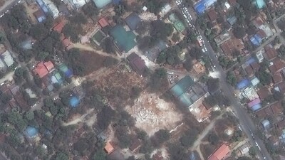 A satellite image shows the Ma Shi Khana pagoda, collapsed following an earthquake, in Sagaing, Myanmar, March 29, 2025. (Maxar Technologies via REUTERS)
