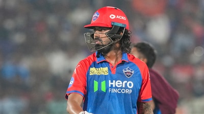 KL Rahul introduced himself as a DC batter in rather explosive manner. He smashed 15 runs in five balls before falling to Zeeshan Ansari. (PTI) KL Rahul introduced himself as a DC batter in rather explosive manner. He smashed 15 runs in five balls before falling to Zeeshan Ansari. (PTI)