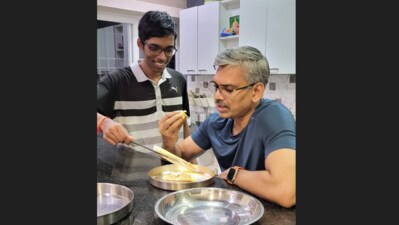 Indian grandmaster R Praggnanandhaa, known for his chess brilliance, tried making dosa for the first time. (X/@Rameshchess) Indian grandmaster R Praggnanandhaa, known for his chess brilliance, tried making dosa for the first time. (X/@Rameshchess)
