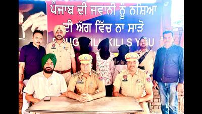 The three accused in police custody in Ludhiana on Sunday. (HT Photo)