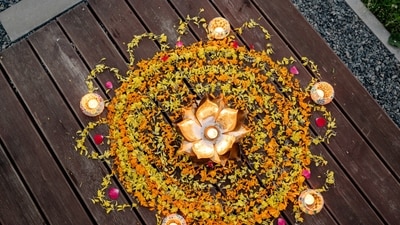 Gudi Padway 2025: Both colour powder and flower rangolis look good as decorations. (Pexels) Gudi Padway 2025: Both colour powder and flower rangolis look good as decorations. (Pexels)