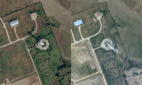 This combination created on March 29, 2025, of handout satellite images taken by 2025 Planet Labs PBC shows a view of the control tower at Nay Pyi Taw (alternatively spelled Naypyitaw and Naypyidaw) International Airport on January 13, 2025, and the collapsed tower on March 29, 2025 (R) after the March 27, 2025, earthquake. (AFP) This combination created on March 29, 2025, of handout satellite images taken by 2025 Planet Labs PBC shows a view of the control tower at Nay Pyi Taw (alternatively spelled Naypyitaw and Naypyidaw) International Airport on January 13, 2025, and the collapsed tower on March 29, 2025 (R) after the March 27, 2025, earthquake. (AFP)