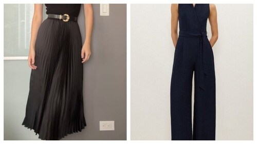 Pleated midi skirts or jumpsuits are great too, (Pinterest)