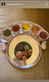 Priyanka Chopra feasting on traditional Rajasthani thali.