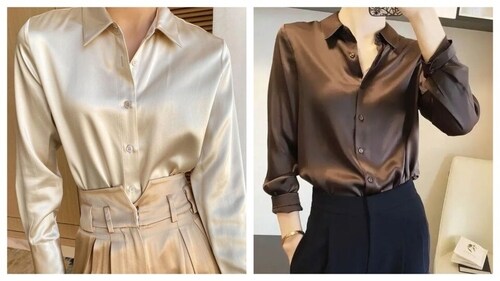 Satin blouses manage to balance style with professionalism. (Pinterest)