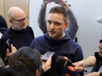 Leader of the Democrats (Demokraatit) party and Greenland's Prime Minister-elect Jens-Frederik Nielsen speaks to the media in Nuuk, Greenland.