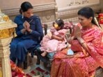 Klin Kaara looked adorable in pink as she took part in the Ugadi puja. Klin Kaara looked adorable in pink as she took part in the Ugadi puja.