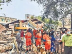 NDRF personnel work under 'Operation Brahma' to provide humanitarian aid and assistance at an earthquake-hit site in Myanmar. (PTI)