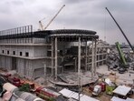 Cranes being used to lift rescue workers during search-and-rescue operations at the site of an under-construction building collapse in Bangkok. Cranes being used to lift rescue workers during search-and-rescue operations at the site of an under-construction building collapse in Bangkok.