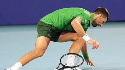 Novak Djokovic refused to discuss the evident eye problem he suffered before Sunday's Miami Open. (AP) Novak Djokovic refused to discuss the evident eye problem he suffered before Sunday's Miami Open. (AP)
