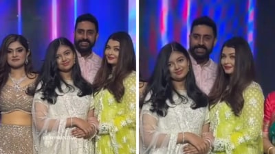 Aishwarya Rai poses with Abhishek Bachchan and Aaradhya Bachchan at her cousin's wedding. Aishwarya Rai poses with Abhishek Bachchan and Aaradhya Bachchan at her cousin's wedding.