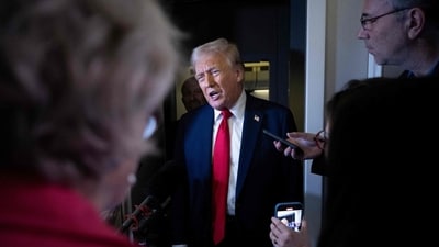 US President Donald Trump speaks to members of the press while returning to Washington, DC on Air Force One on March 30, 2025, in Fredericksburg, Virginia. (AFP) US President Donald Trump speaks to members of the press while returning to Washington, DC on Air Force One on March 30, 2025, in Fredericksburg, Virginia. (AFP)
