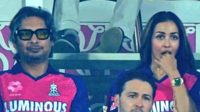 Bollywood actor Malaika Arora was spotted with Kumar Sangakkara in Rajasthan Royals' dugout during their match against Chennai Super Kings in Guwahati on Sunday