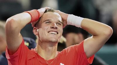 Jakub Mensik of Czech Republic reacts after defeating Novak Djokovic of Serbia at the Miami Open final. (AP) Jakub Mensik of Czech Republic reacts after defeating Novak Djokovic of Serbia at the Miami Open final. (AP)
