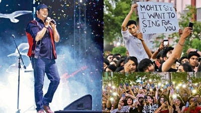 Singer Mohit Chauhan performed at the finale of IGDTUW's fest and youngsters from colleges across Delhi-NCR colleges gathered to attend the concert live. (Photo: Shantanu Bhattacharya/HT)